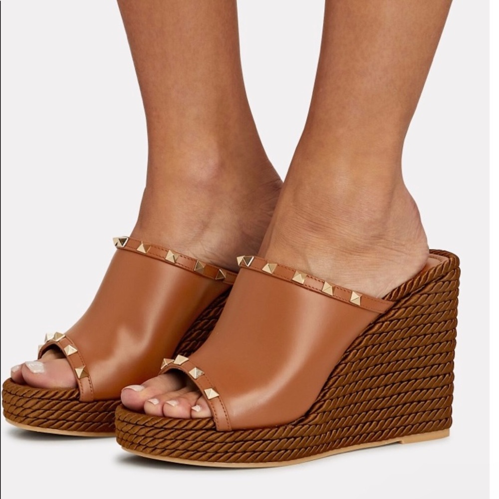 Rockstud Torchon Leather Wedge Espadrille Sandals